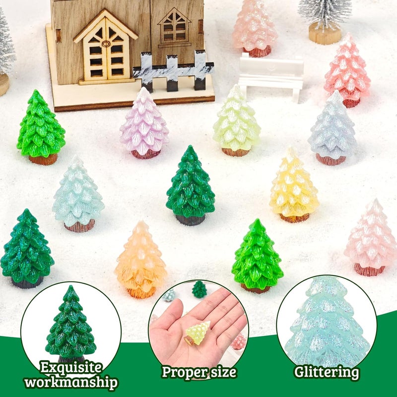 Feivando 24 Pcs Mini Glitter Christmas Tree Figurines Glow in The Dark Xmas Luminous Resin Tree Miniature for Holiday DIY Crafts Garden Micro Landscape Party Home Tabletop Decoration - Image 4
